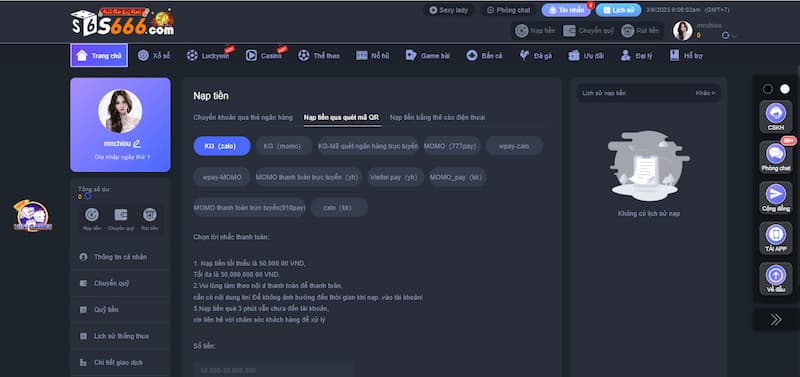 Phương pháp nạp tiền S666 qua ví Momo